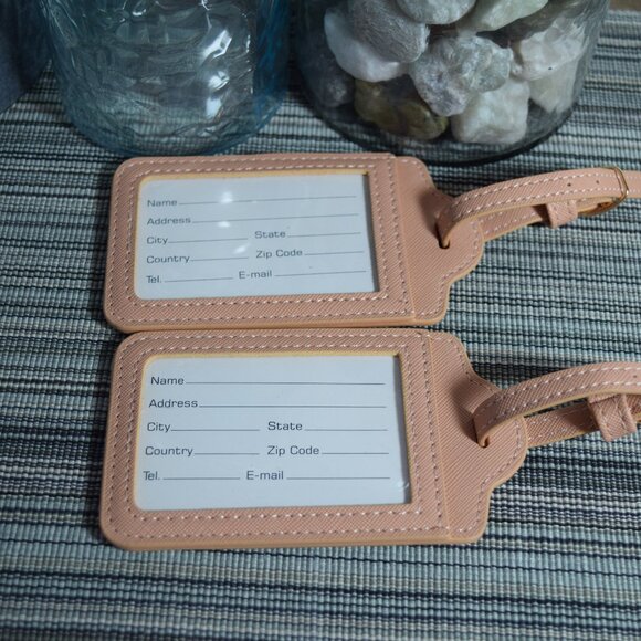 2 Brand New Faux Leather Luggage Tages by French Connection Blush Colour - Picture 1 of 4